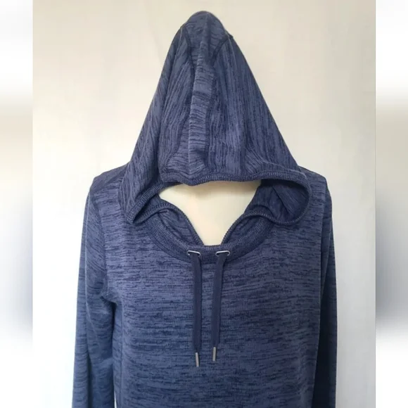 Athleta Blue Heathered Hooded Sweater Dress Medium Long Sleeve Pockets - Picture 2 of 5